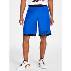 Reebok Men Logo Print Mesh Basketball Shorts Blue/Black Size XL